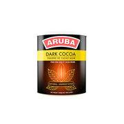 Burk med mörkt kakaopulver, etikett i svart och gult, illustration av kakaoböna, 100g.