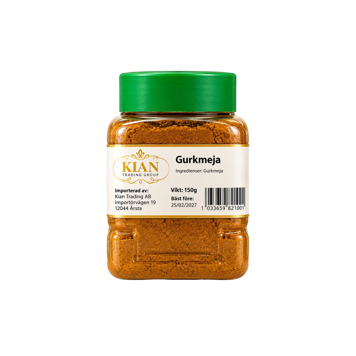 Gurkmeja krydda i glasburk med grön lock, KIAN 150 g.