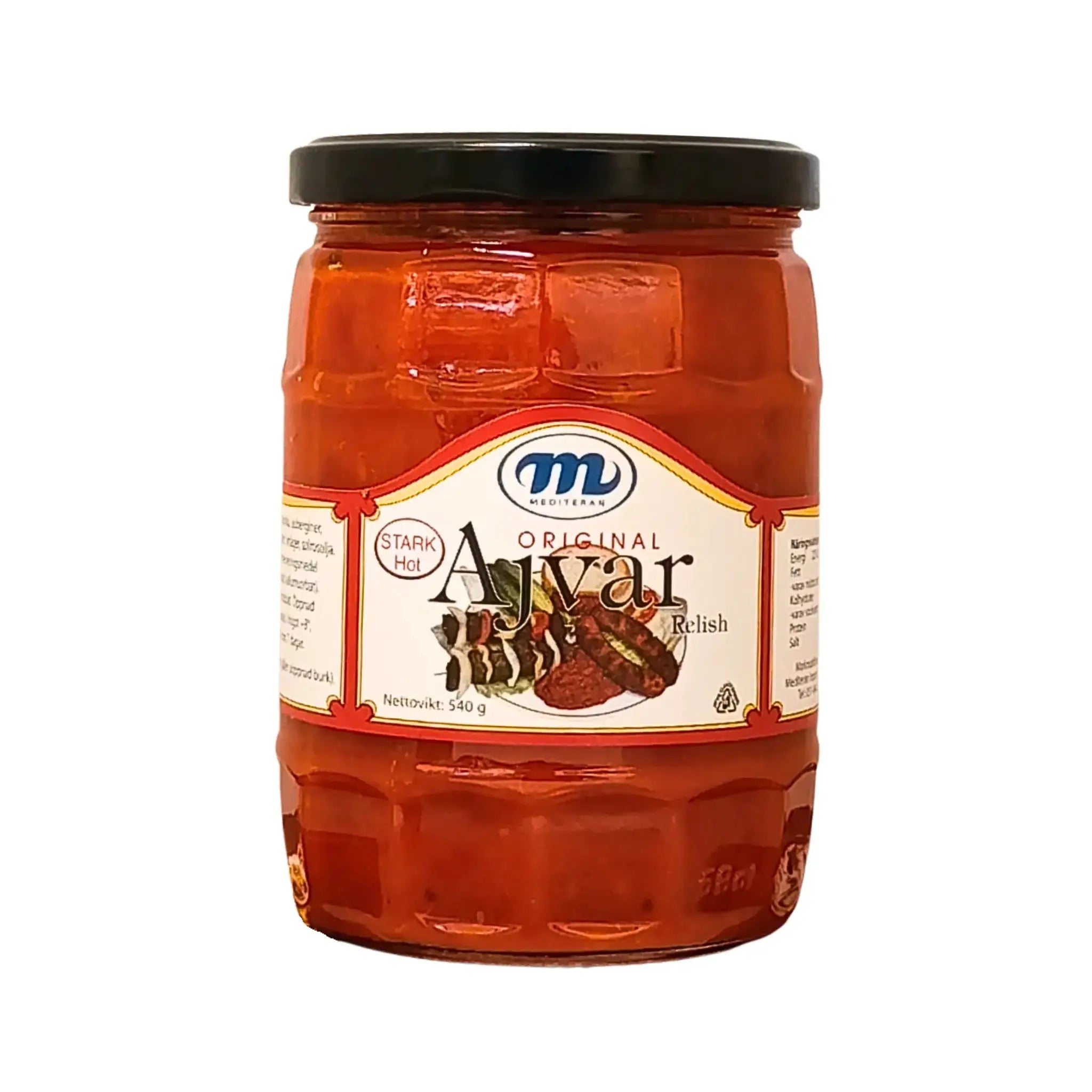 Ajvar original stark 540g paprikaröra i glasburk, synlig etikett, orientaliska smaker