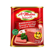 Al Madina köttkonserv i röd metallburk, 340 g
