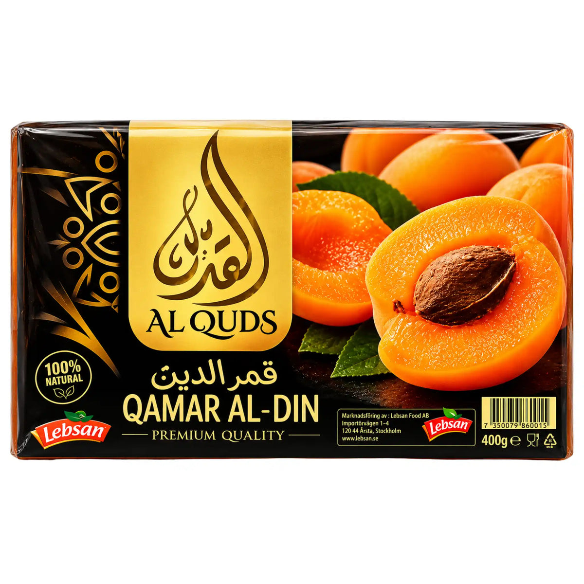 Förpackning med Al Quds Qamar al-Din torkad aprikosark 400g