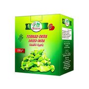 Grön kartong med Beutna torkad okra 200g, orientalisk ingrediens, produktbild.