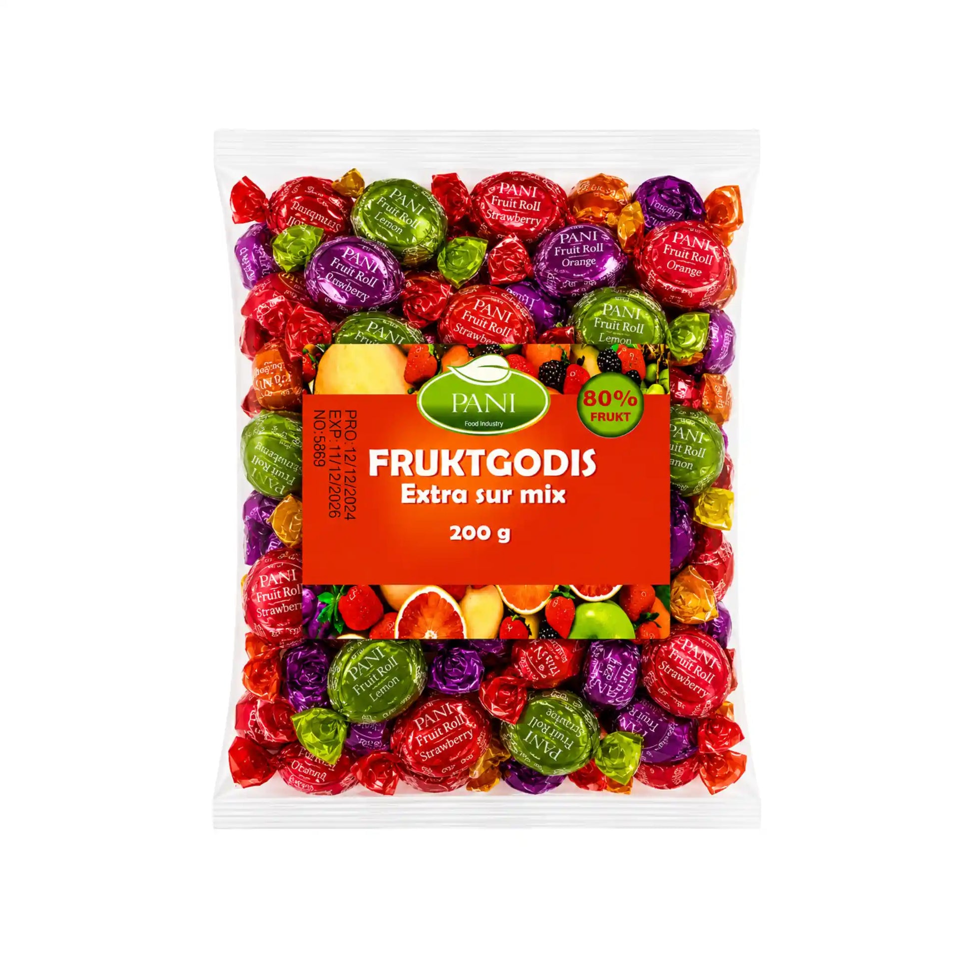 Påse med fruktgodis, extra sur mix, 200 g