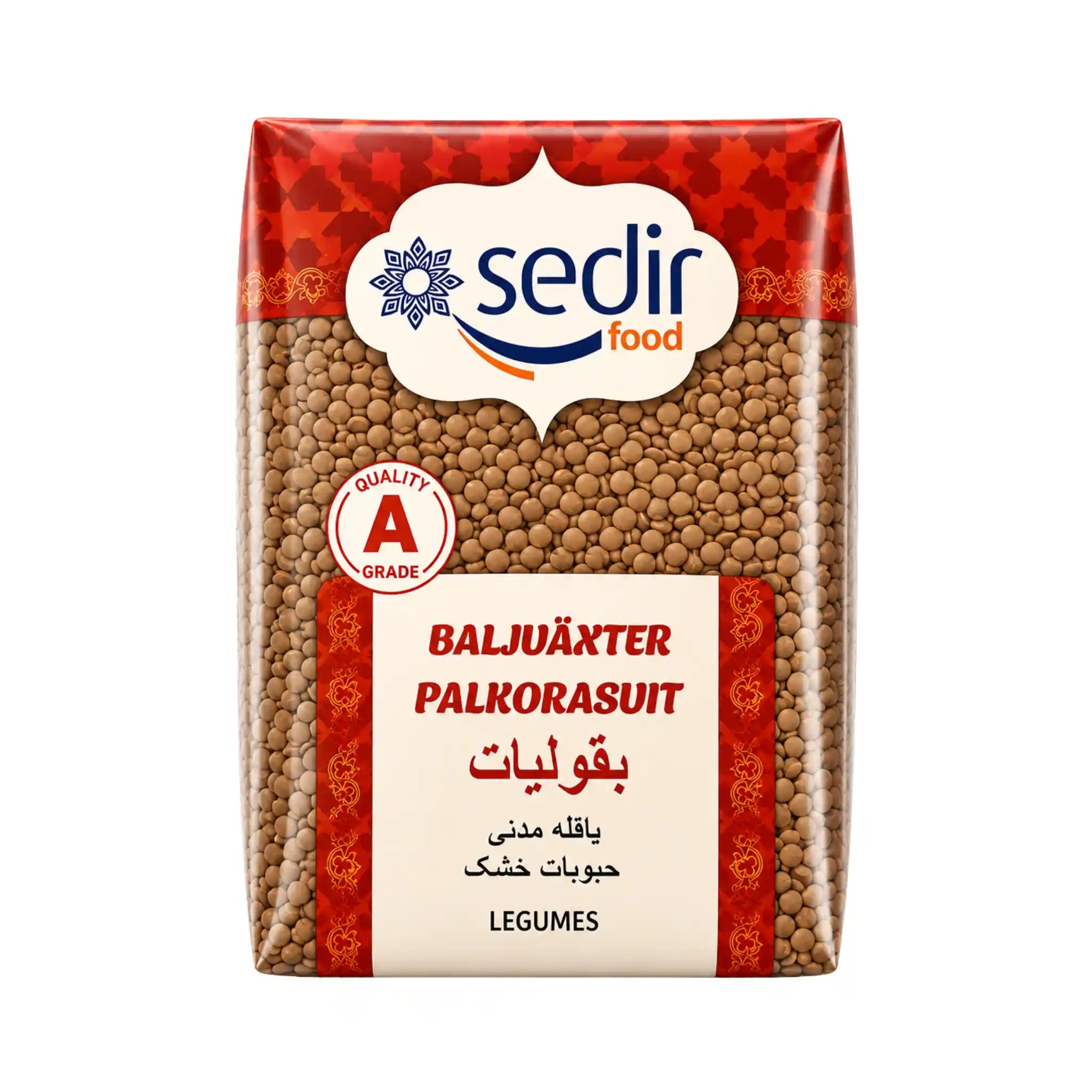 Förpackade bruna linser Sedir 800 g i påse