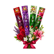 Rökelser 12-pack i dekorativ bukettförpackning med blommor och satinrosett