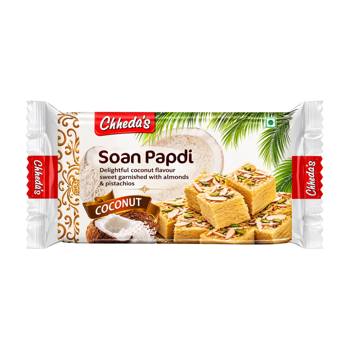 Indisk kokosdessert: Chheda’s Soan Papdi i rektangulärt förpackningspaket