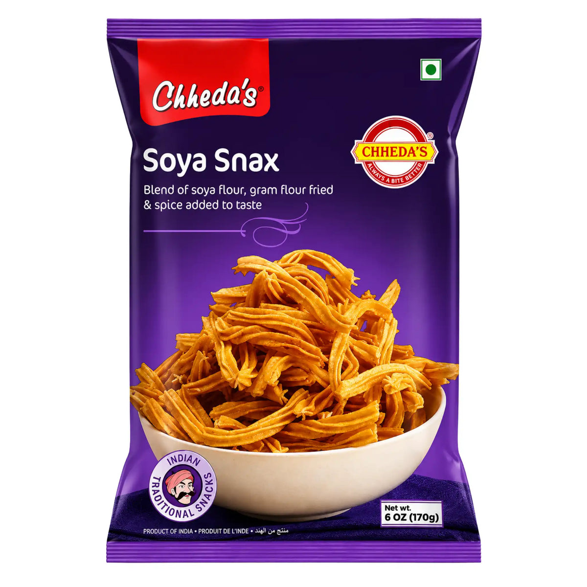 Sojasnacks i lila påse med orange sojabitar; Chheda’s, 170 g