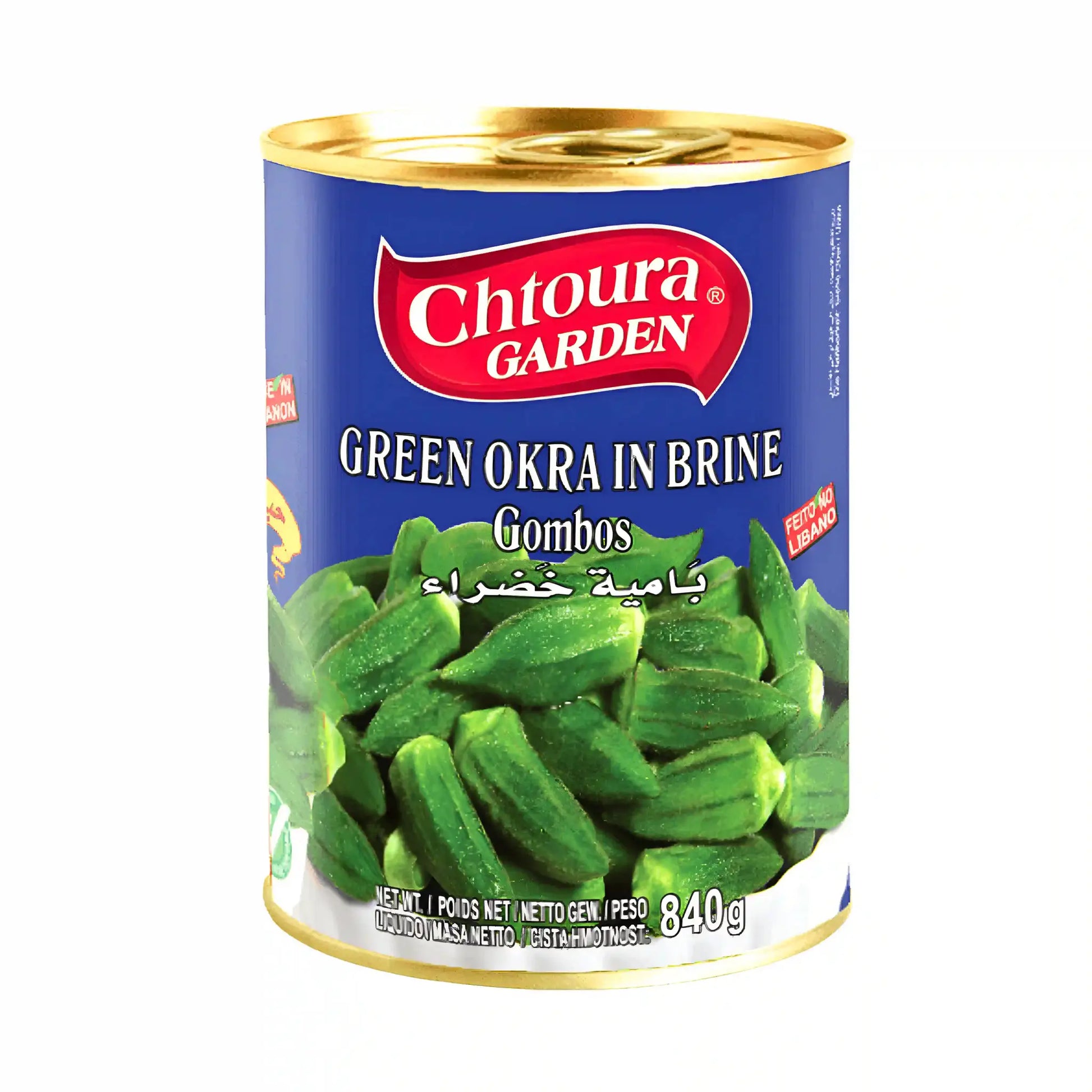Konservburk med grön okra i saltlag, orientaliska kolonialvaror, 840g
