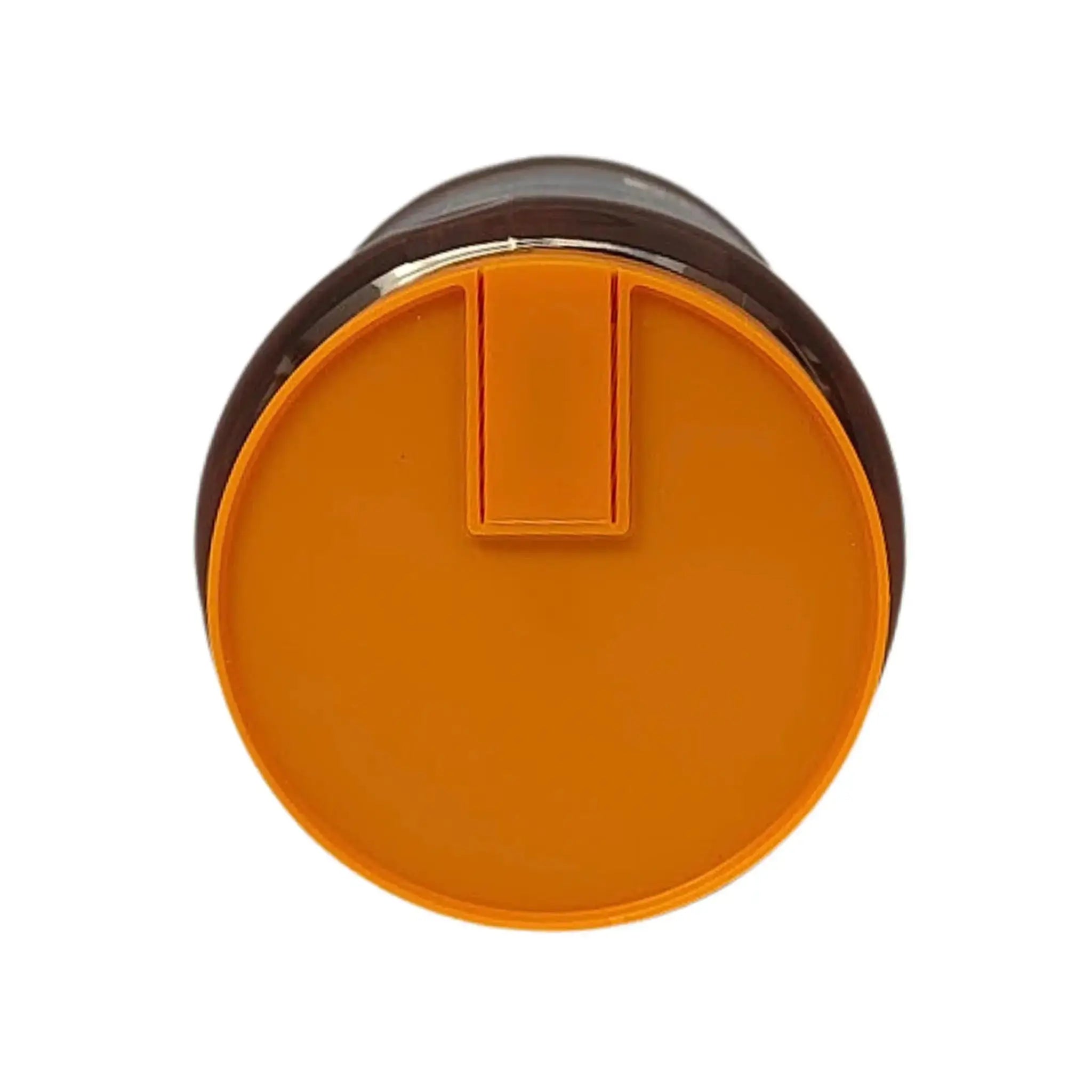 Rund burk med orange lock, kaffemjölkförpackning, sett uppifrån