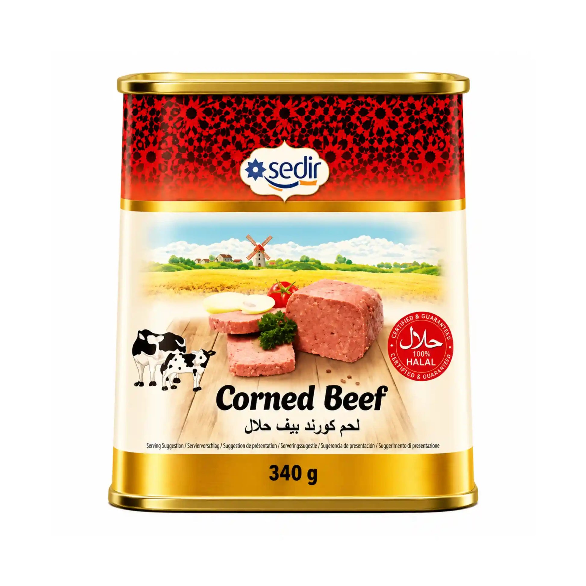 Sedir corned beef på burk, röd etikett och guldlock, 340 g