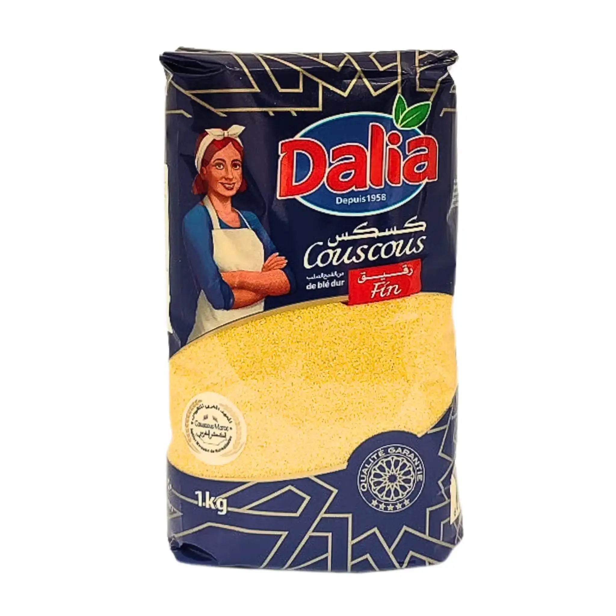 Dalia couscous finmald 1kg i blå förpackning med tydlig etikett, orientaliska kolonialvaror