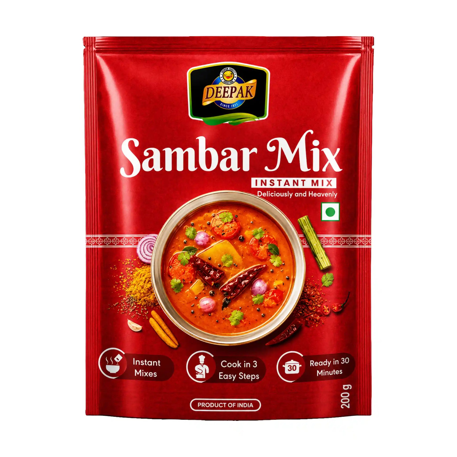Deepak Sambar Mix kryddmix i röd påse, instant mix 200 g