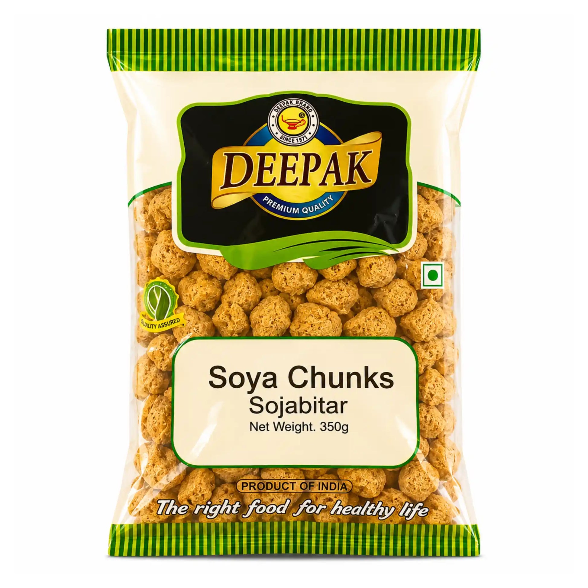 Paket med DEEPAK sojabitar, 350 g, i genomskinlig förpackning