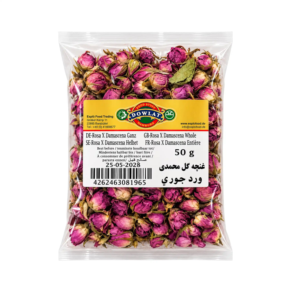 Påse med Dowlat torkade rosa rosenknoppar 50g för te och bakverksdekoration
