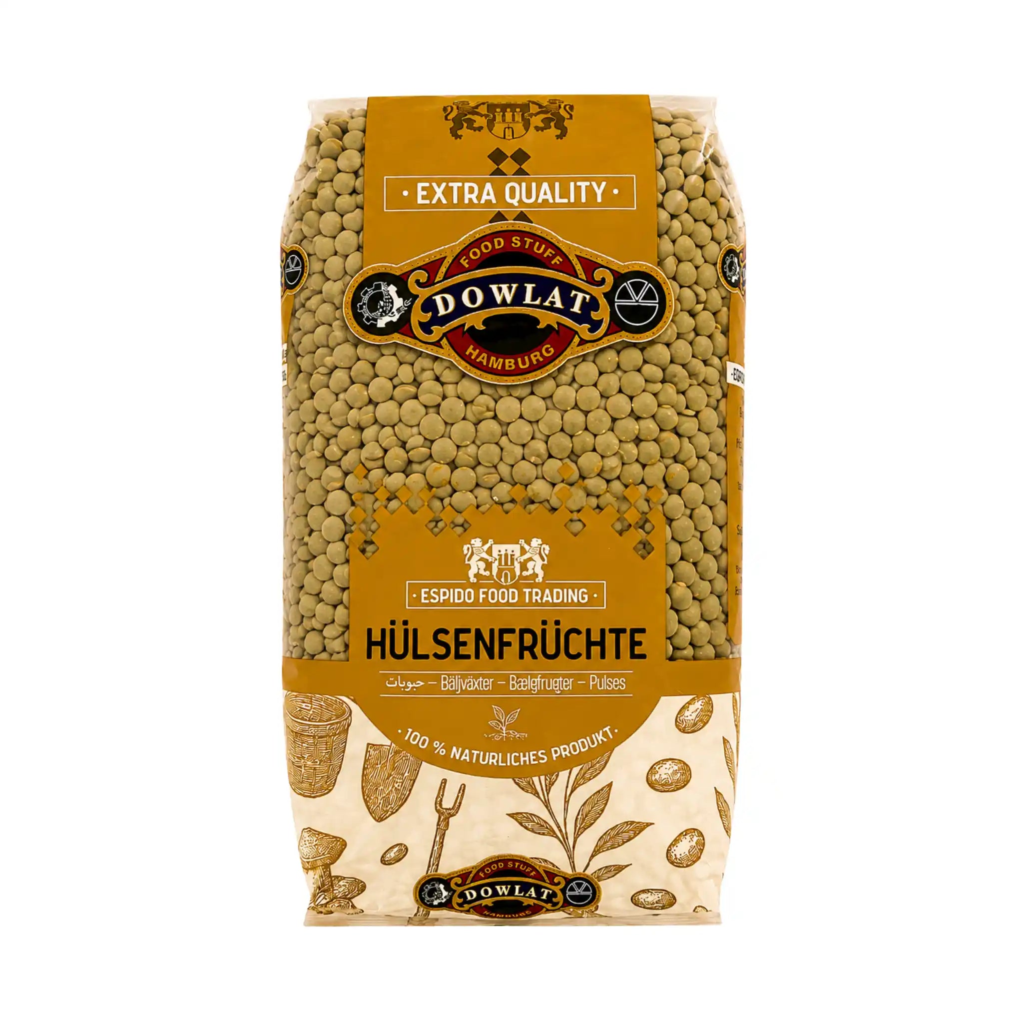 Påse Dowlat gröna linser, 1 kg, med framsidaetikett