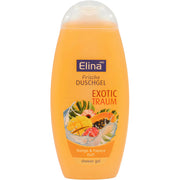 Elina duschgel Exotic Traum med doft av mango och papaya, orange flaska, exotisk design