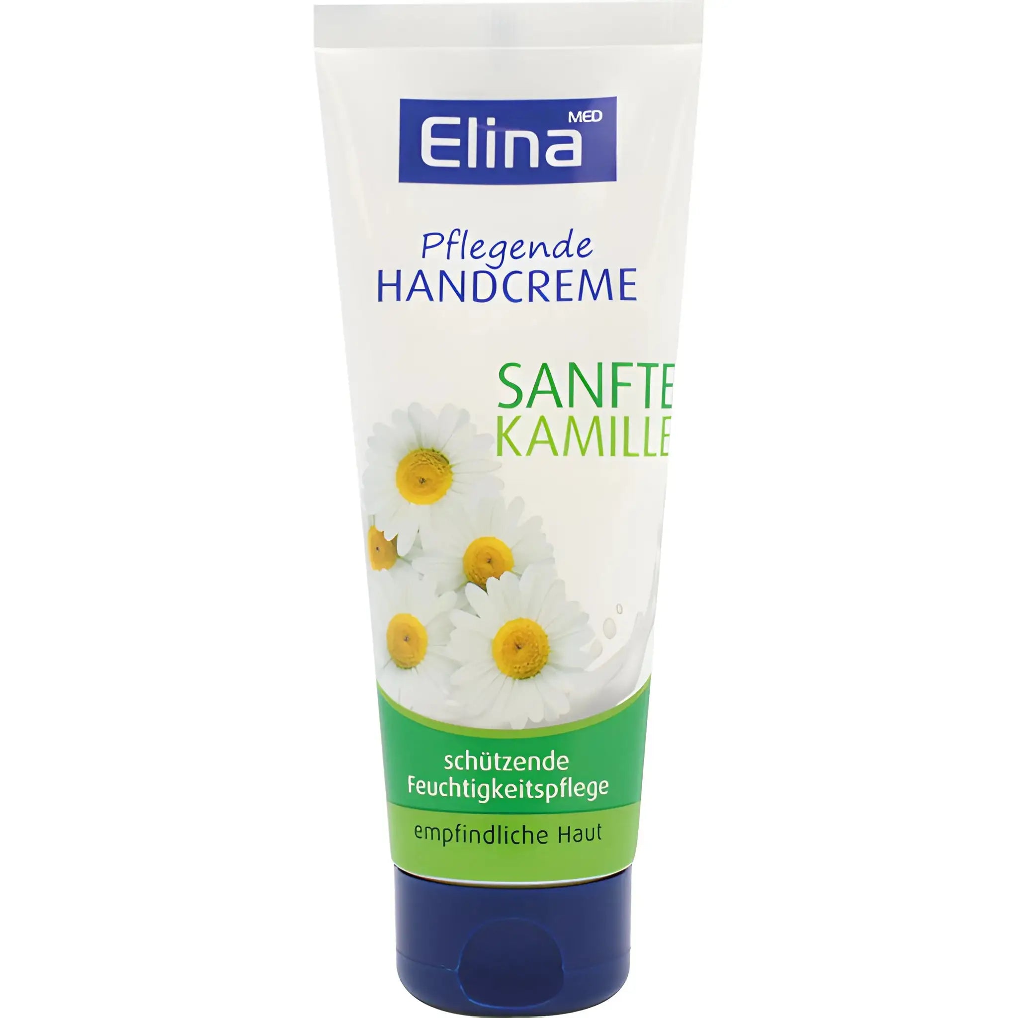 Elina handkräm med kamomill, känslig hud, återfuktande, vit tub med blommotiv