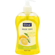 Flytande citrontvål med pump, genomskinlig gul förpackning, Elina Lemon Fresh