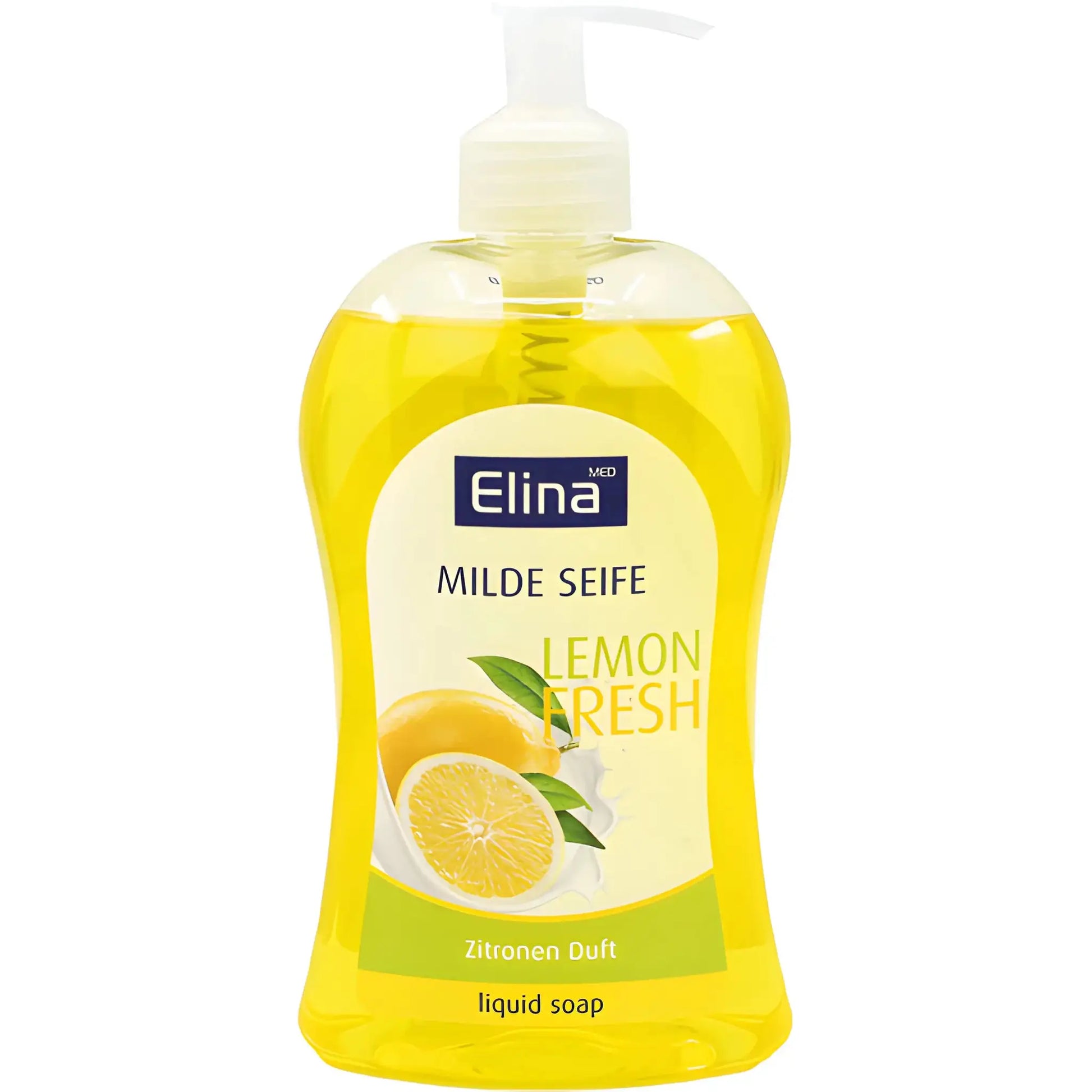 Flytande citrontvål med pump, genomskinlig gul förpackning, Elina Lemon Fresh