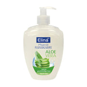 Flytande tvål med pump, aloe vera, 500 ml, transparent flaska med grön etikett.
