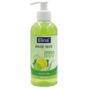 Flytande citrus tvål med pump, grön färg, lime och citronmotiv på etiketten
