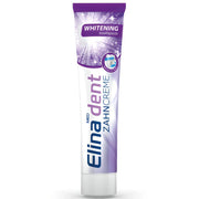 Elina dent whitening tandkräm i tub, vit och lila förpackning med glanseffekt.