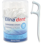 Förpackning med Elina dental tandtrådsstickor, 50-pack, vit plast, för effektiv tandrengöring