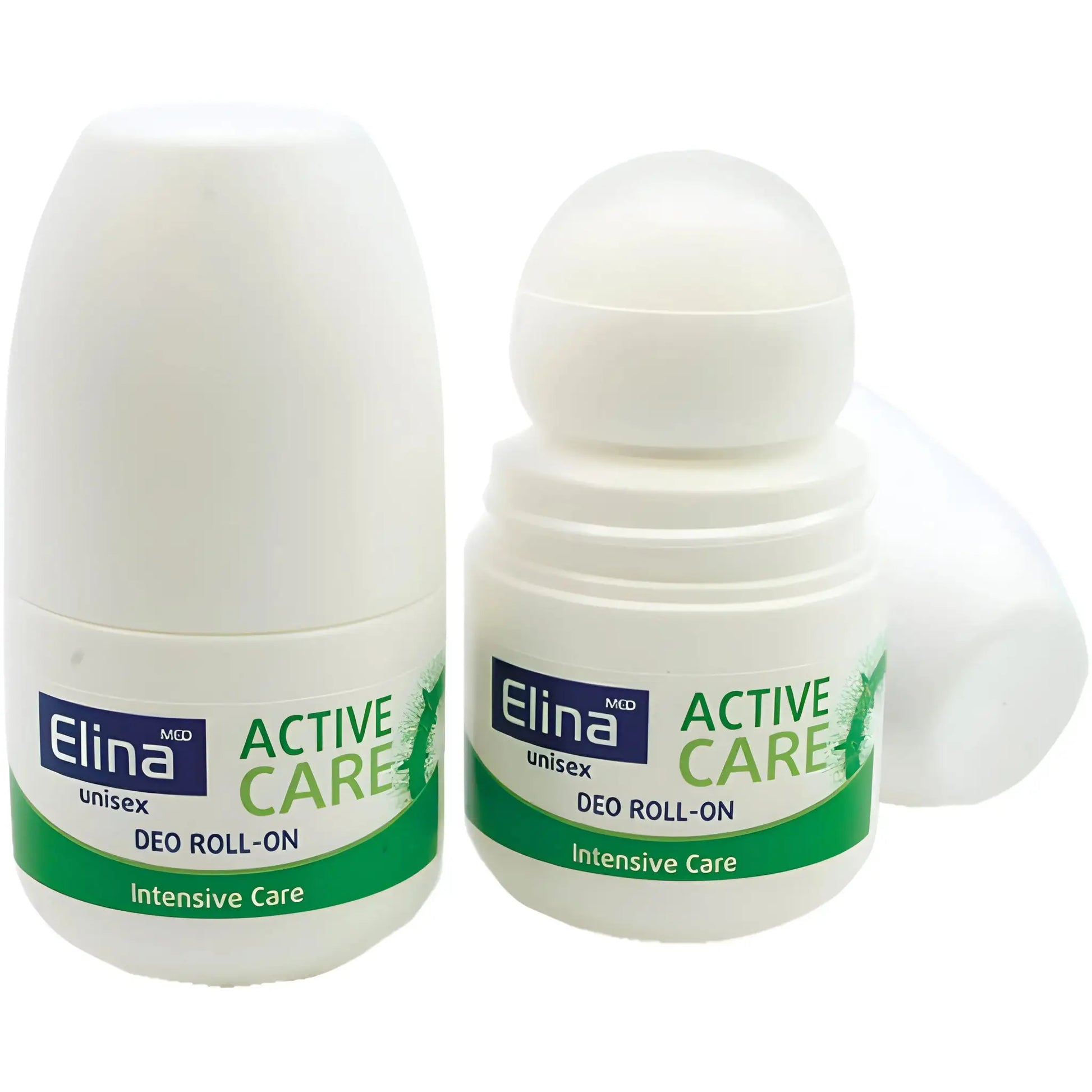 Elina Active Care unisex deodorant roll-on, vit förpackning, nära bild