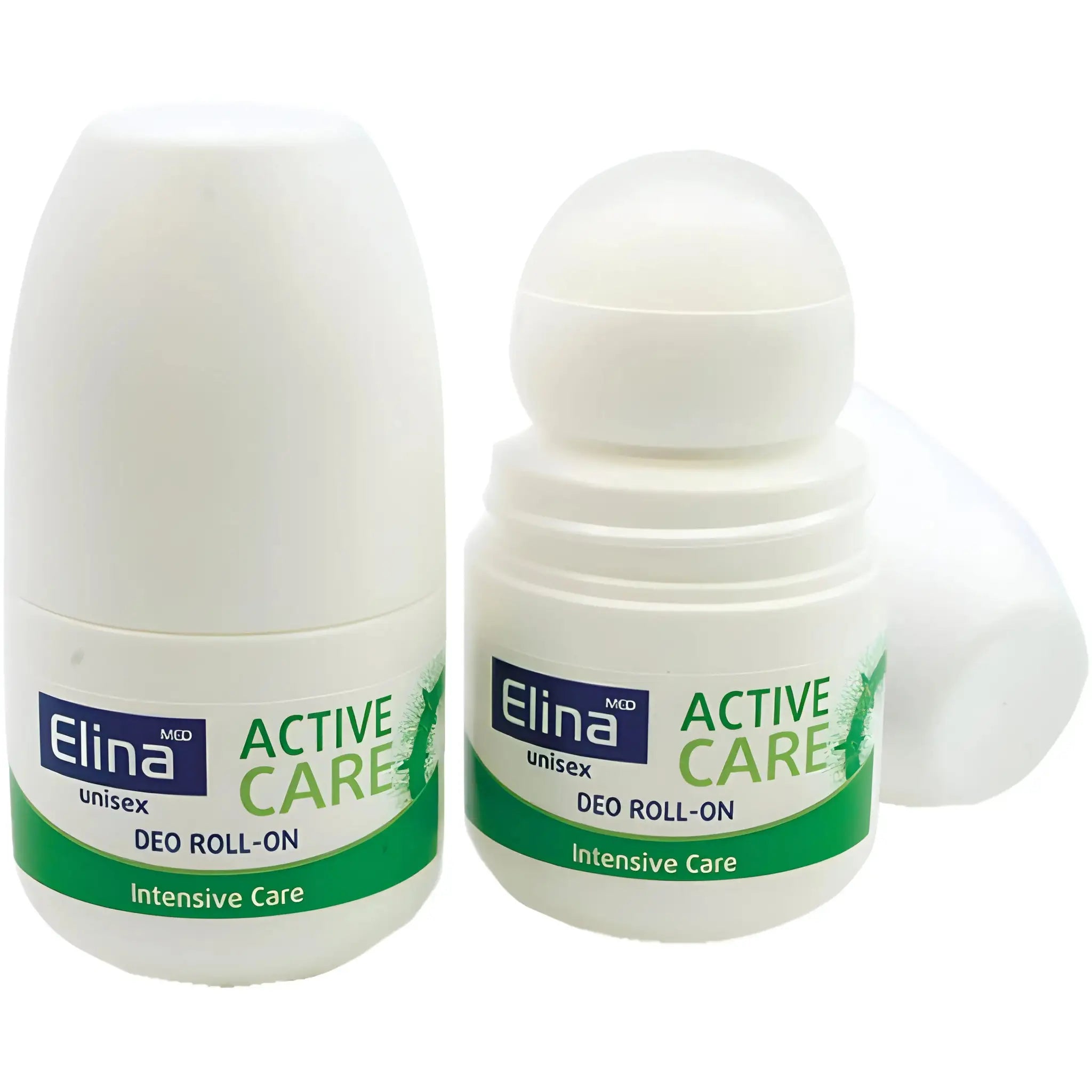 Elina Active Care unisex deodorant roll-on, vit förpackning, nära bild