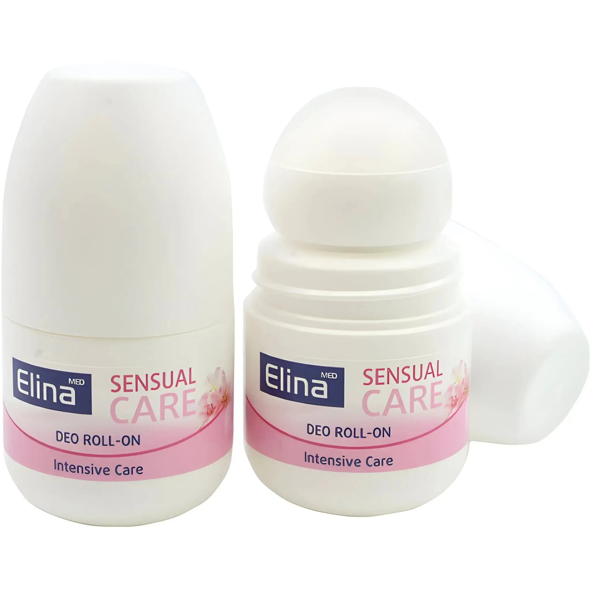 Elina Sensual Care deo roll-on intensiv vård, två vita flaskor mot vit bakgrund