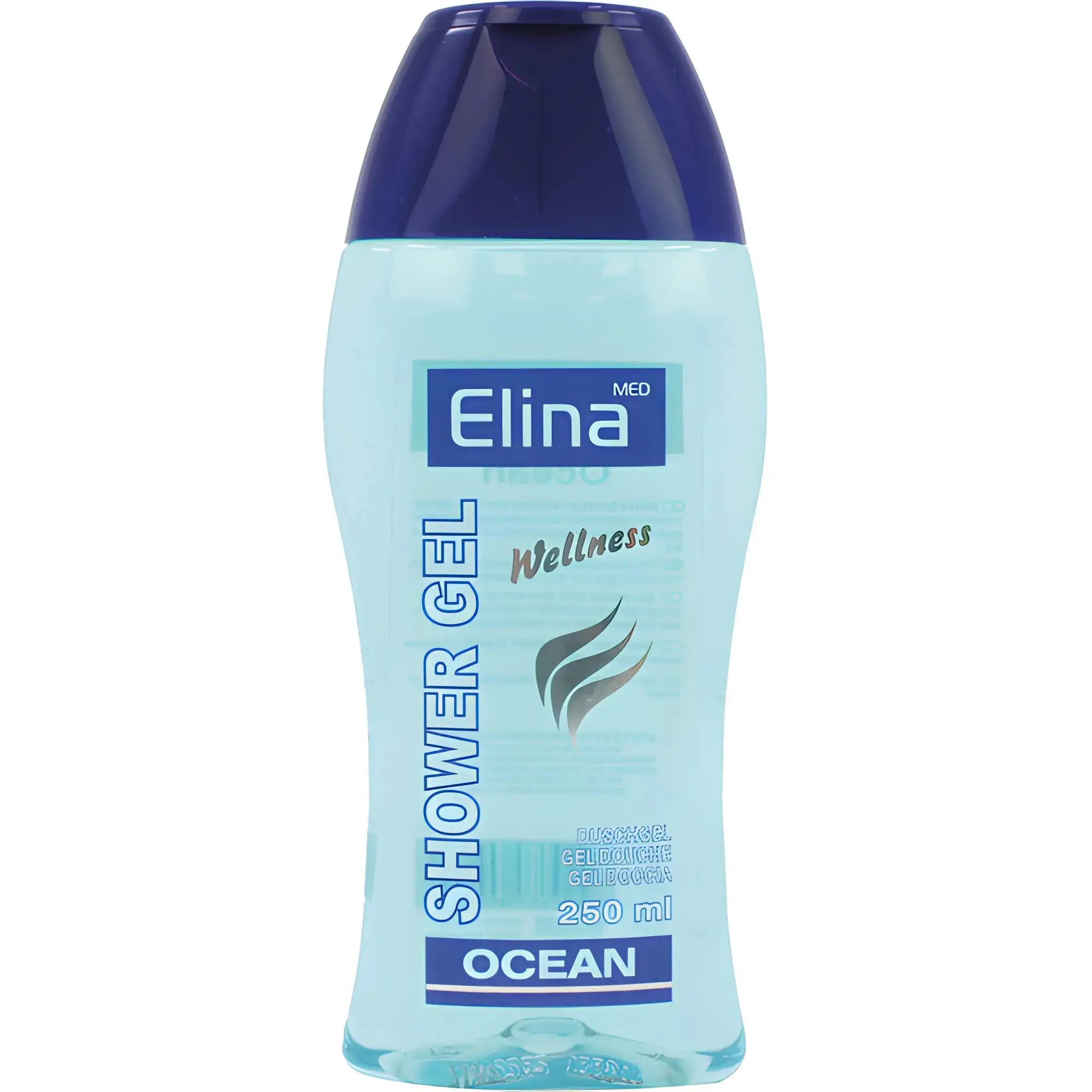 Elina Shower Gel Ocean 250 ml blå flaska, duschgel för wellness och rengöring.