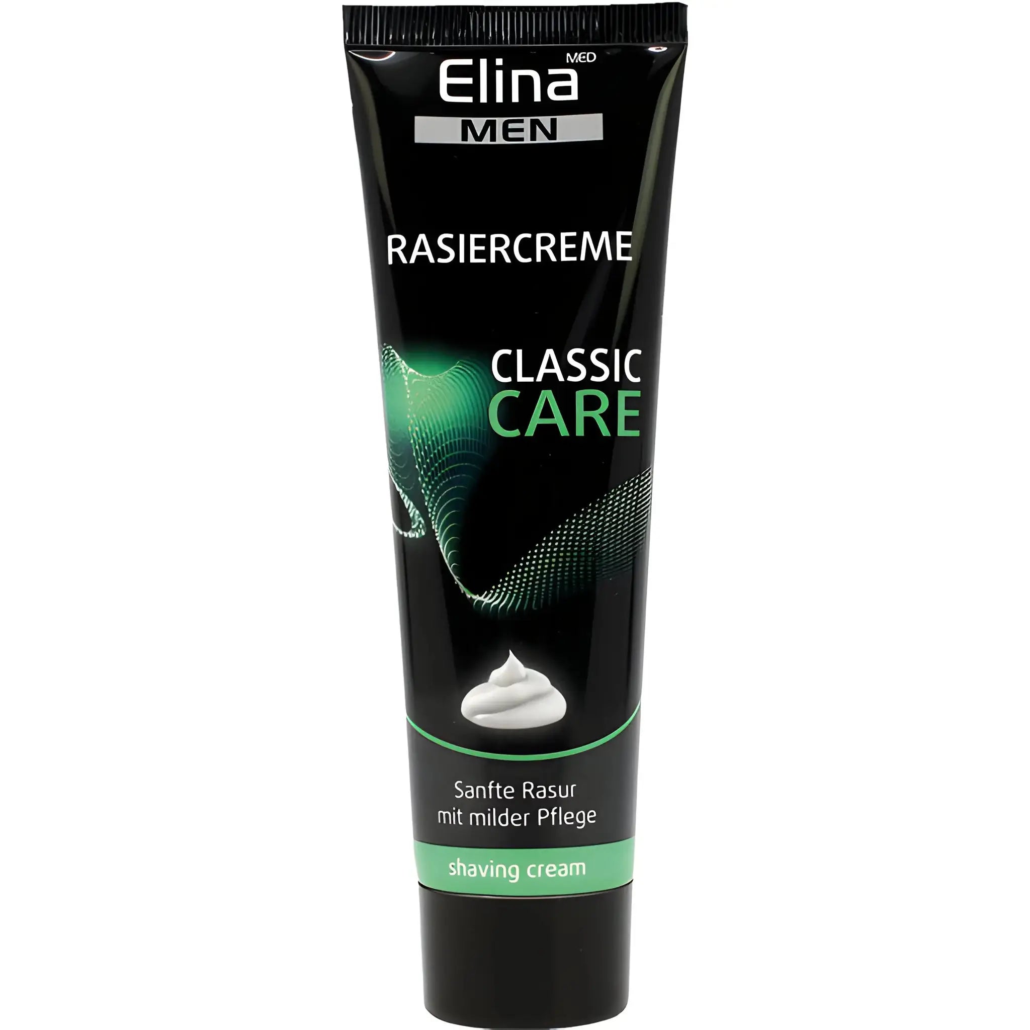Elina Men rakkräm tub, svart med grön design, classic care milt raklödder för män