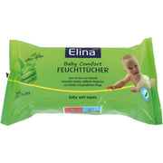 Grön förpackning Elina babyservetter med Aloe Vera, bild på bebis, 72 våtservetter.