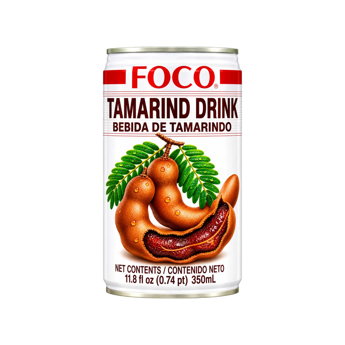 Foco tamarinddryck i burk, 350 ml, med frukt- och bladmotiv