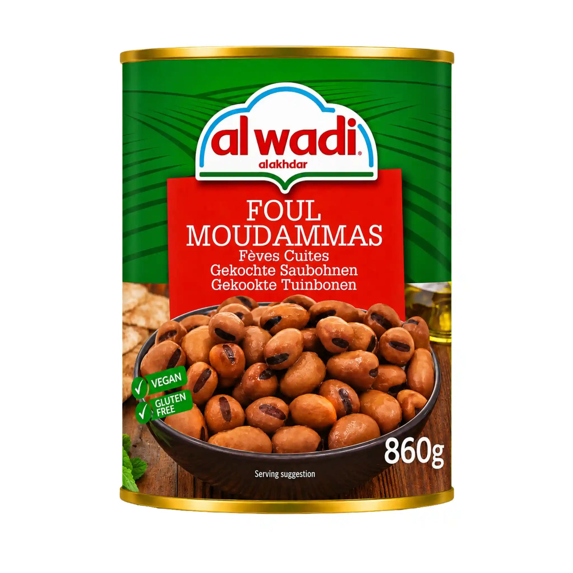 Al Wadi burkbönor Foul Moudammas i grön röd burk, 860 g