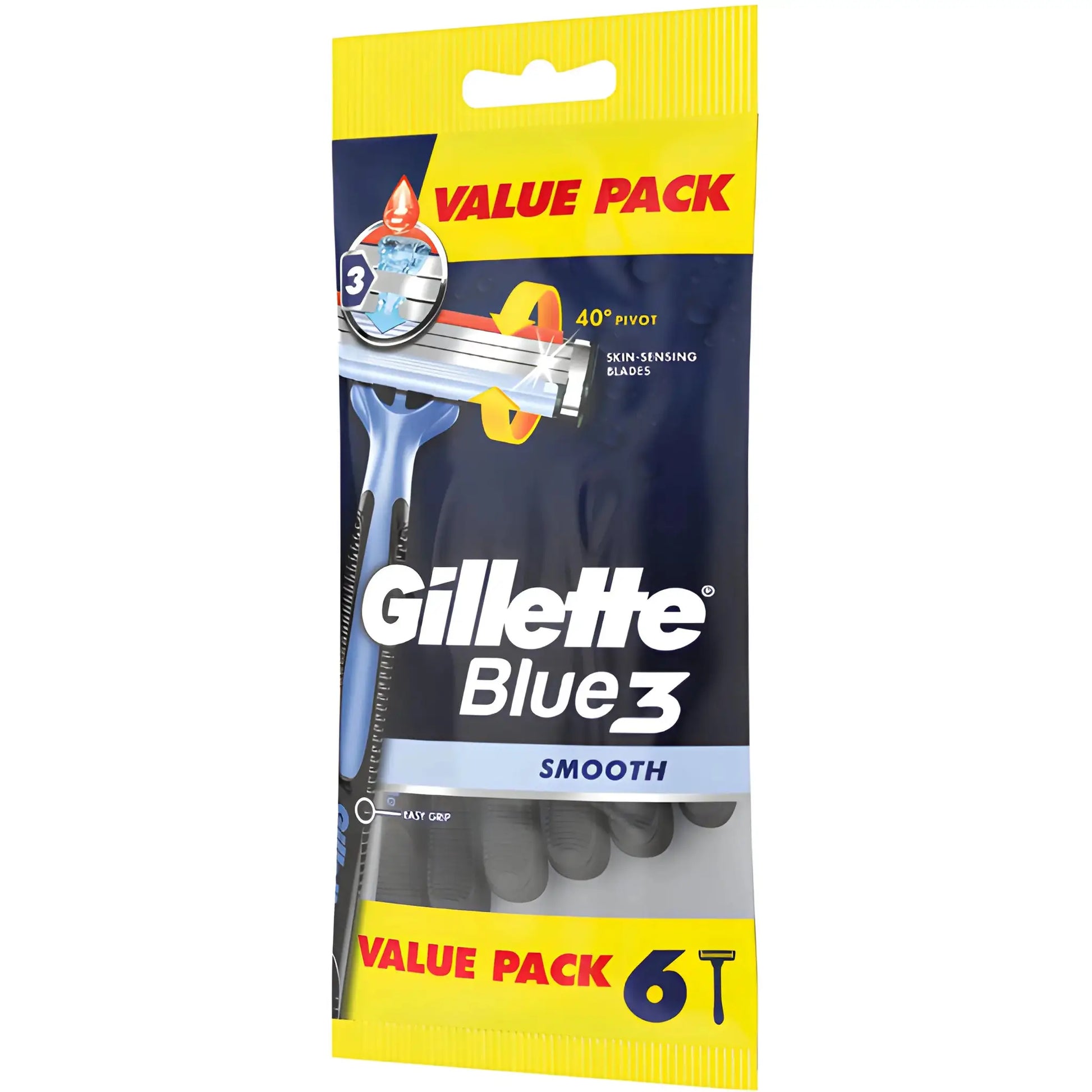 Gillette Blue3 rakhyvlar value pack 6-pack, klassiska engångshyvlar för rakning