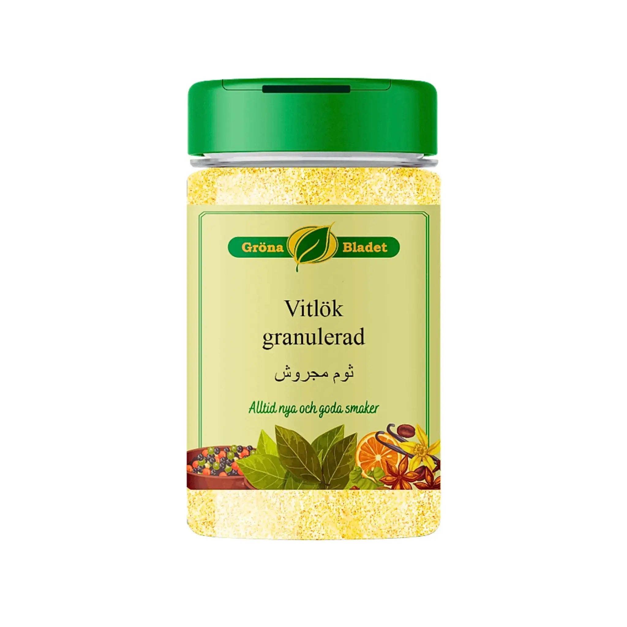 Gröna Bladet burk med granulerad vitlök, grön lock, orientalisk krydda, 150g