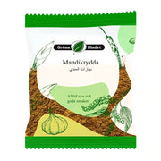 Gröna Bladet Mandikrydda 40g påse med illustrerade kryddor, orientaliska smaker.