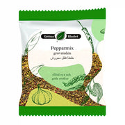Påse med grovmalen pepparmix, tecknad vitlök, peppar och örter, orientaliska kryddor.