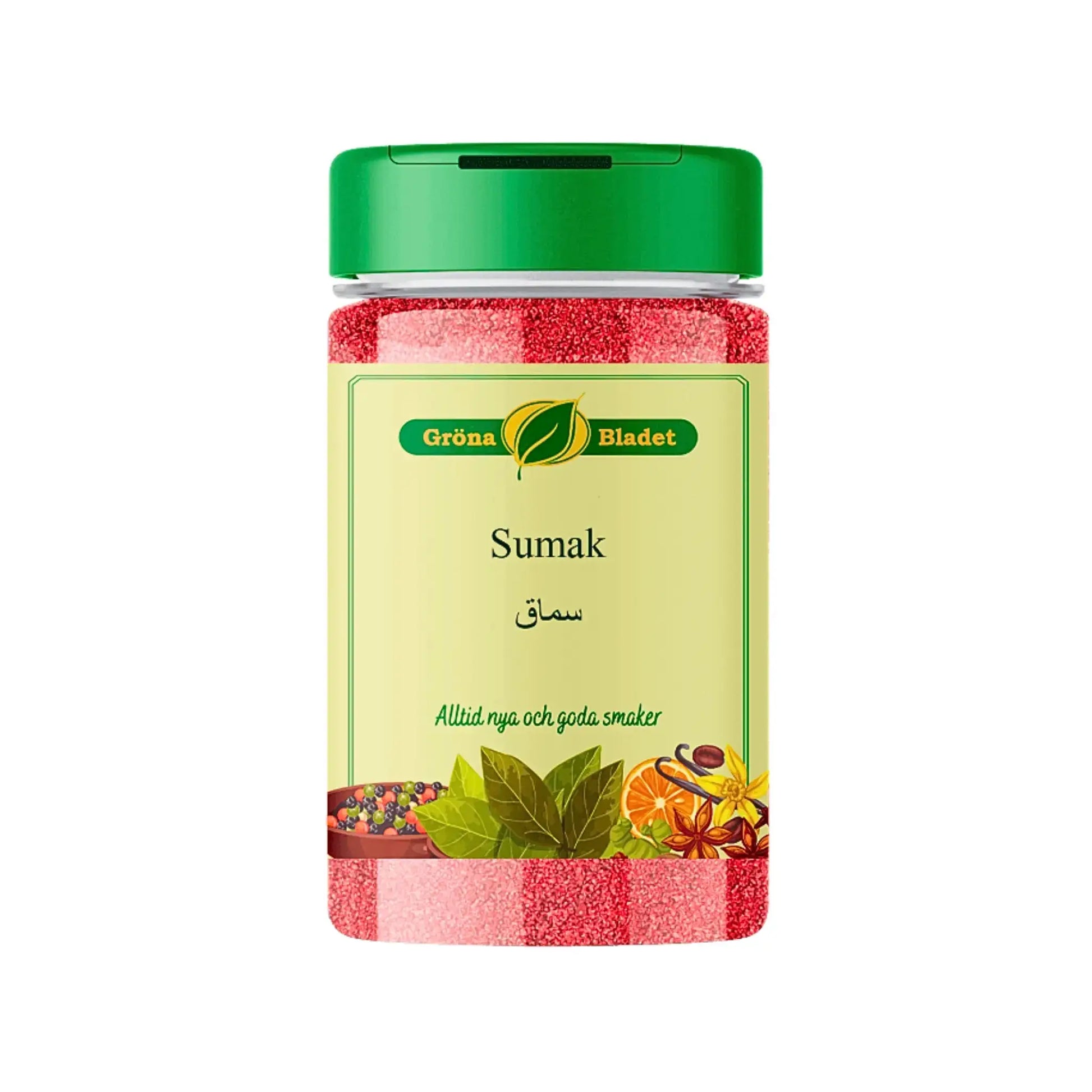 Gröna Bladet Sumak krydda 140g på burk, orientalisk smaksättning, röd syrlig krydda