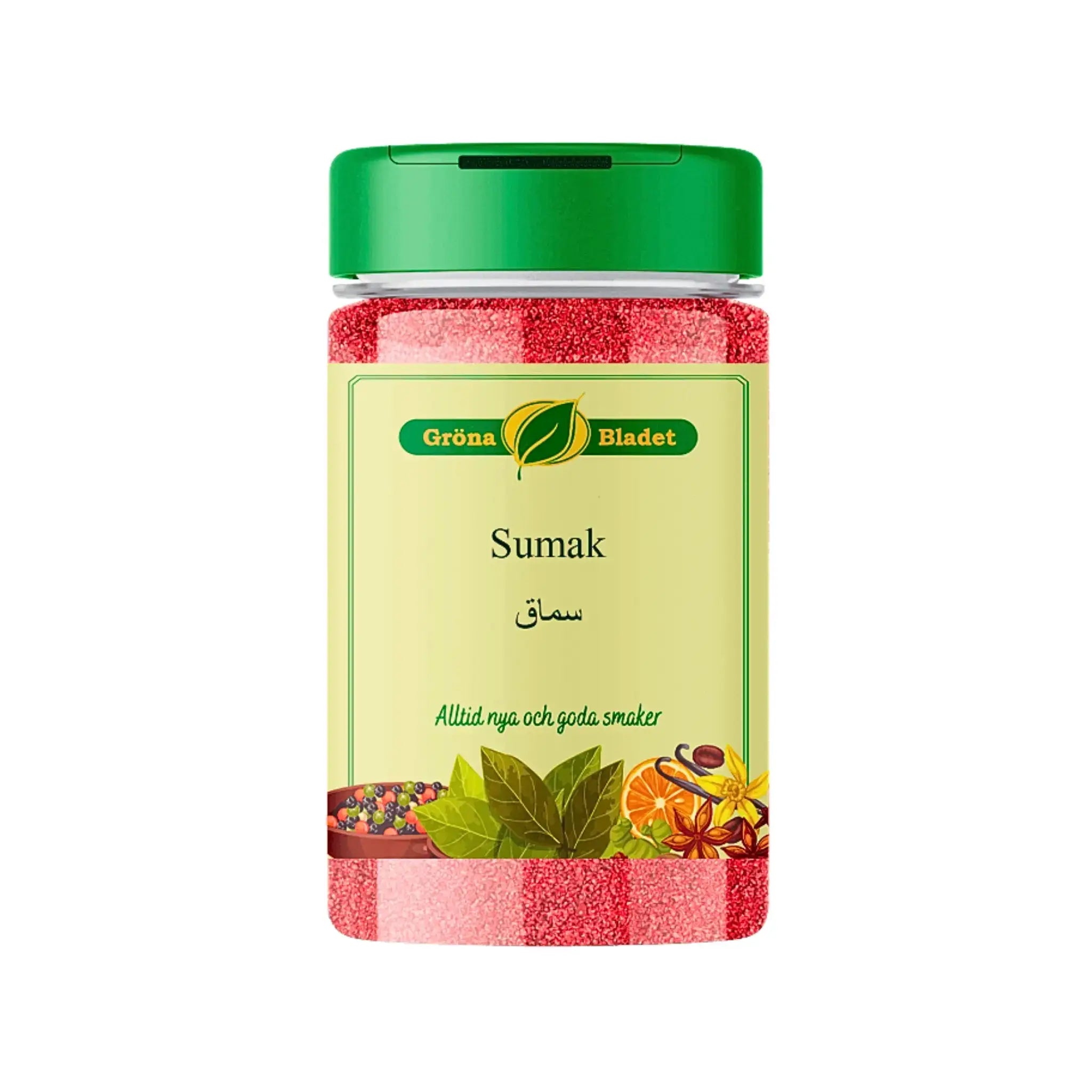 Gröna Bladet Sumak krydda 140g på burk, orientalisk smaksättning, röd syrlig krydda