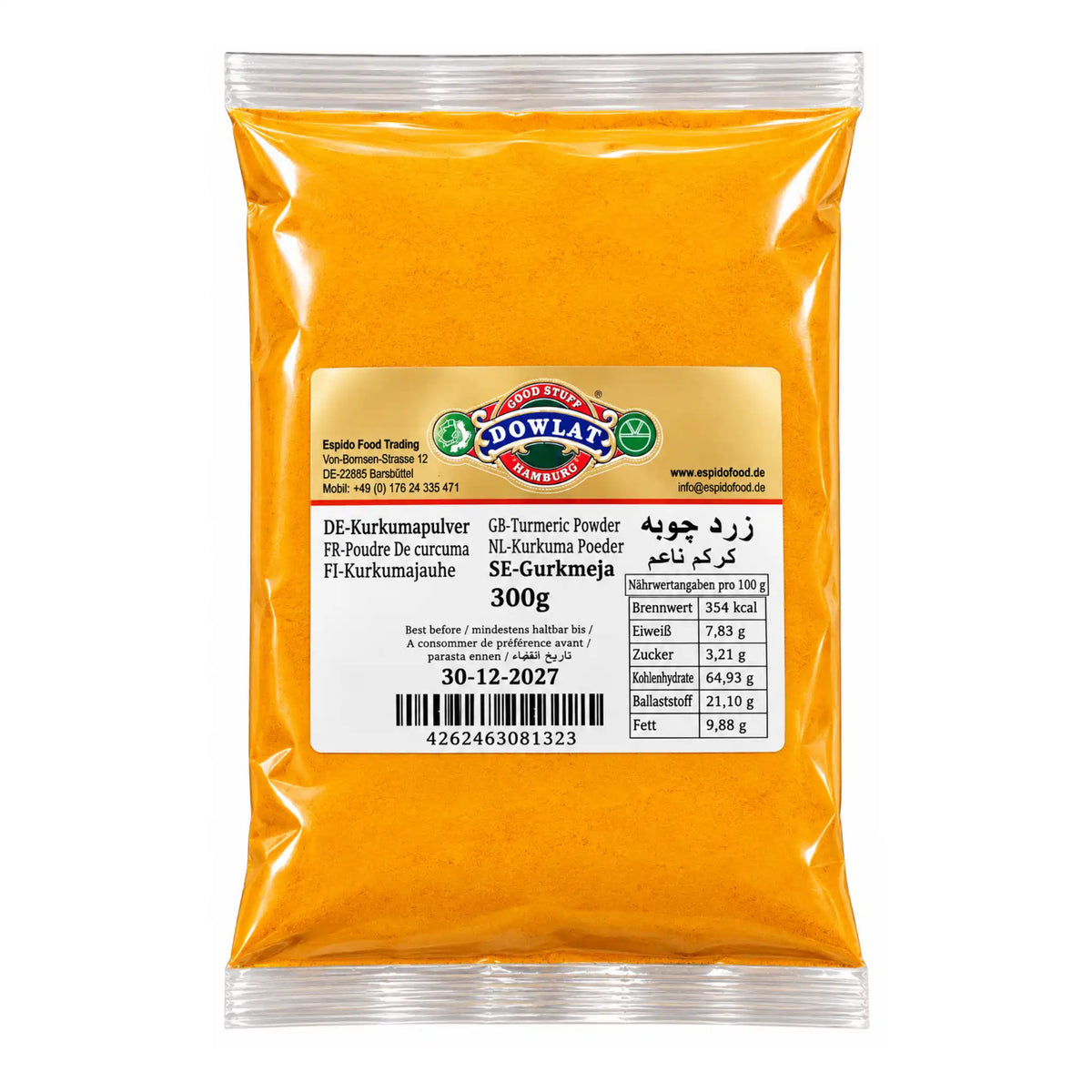 En påse Dowlat Gurkmeja – Zardchoobe 300g | Persisk Malen Gurkmeja / Turmeric Powder