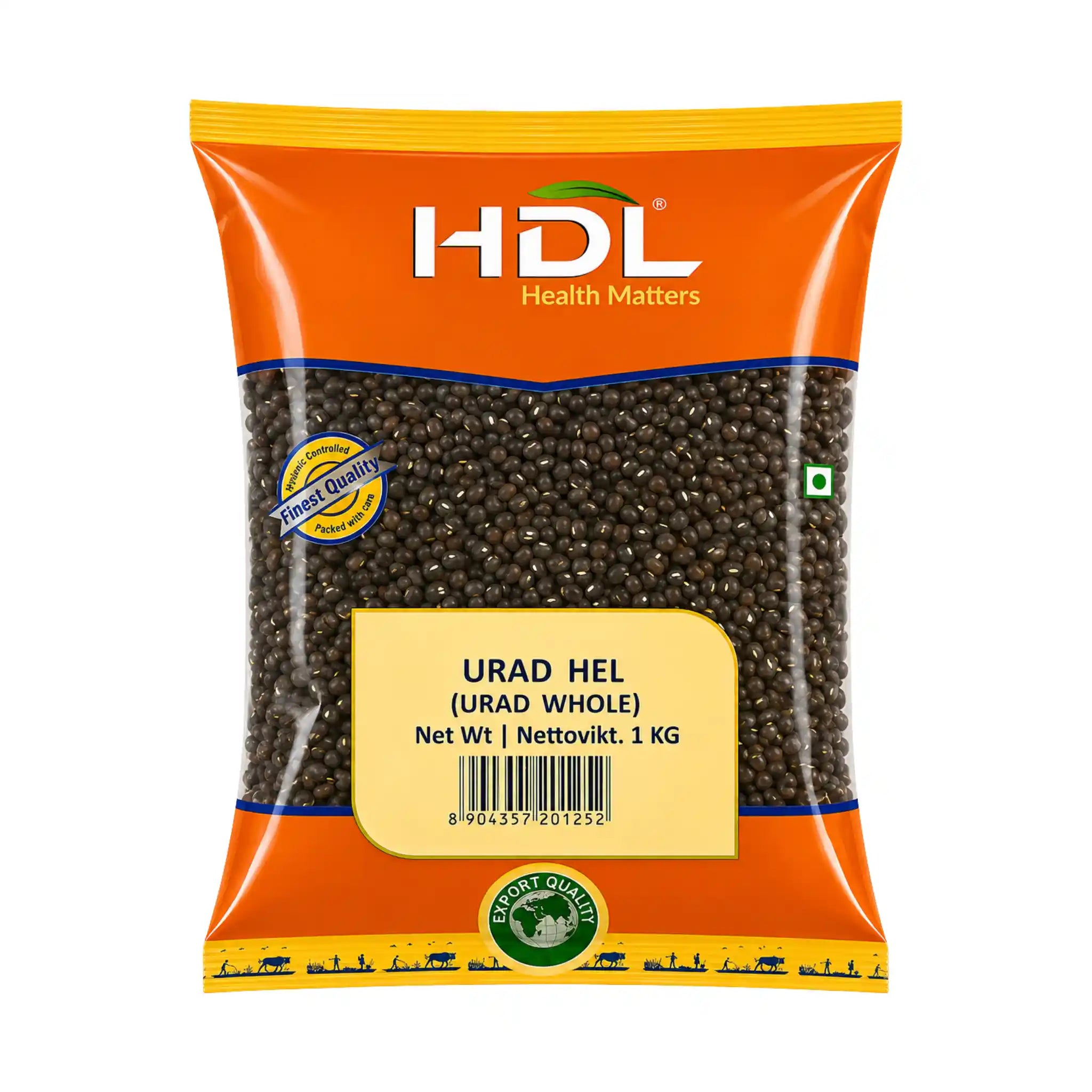 HDL urad-munbönor, svarta hela, 1 kg i påse