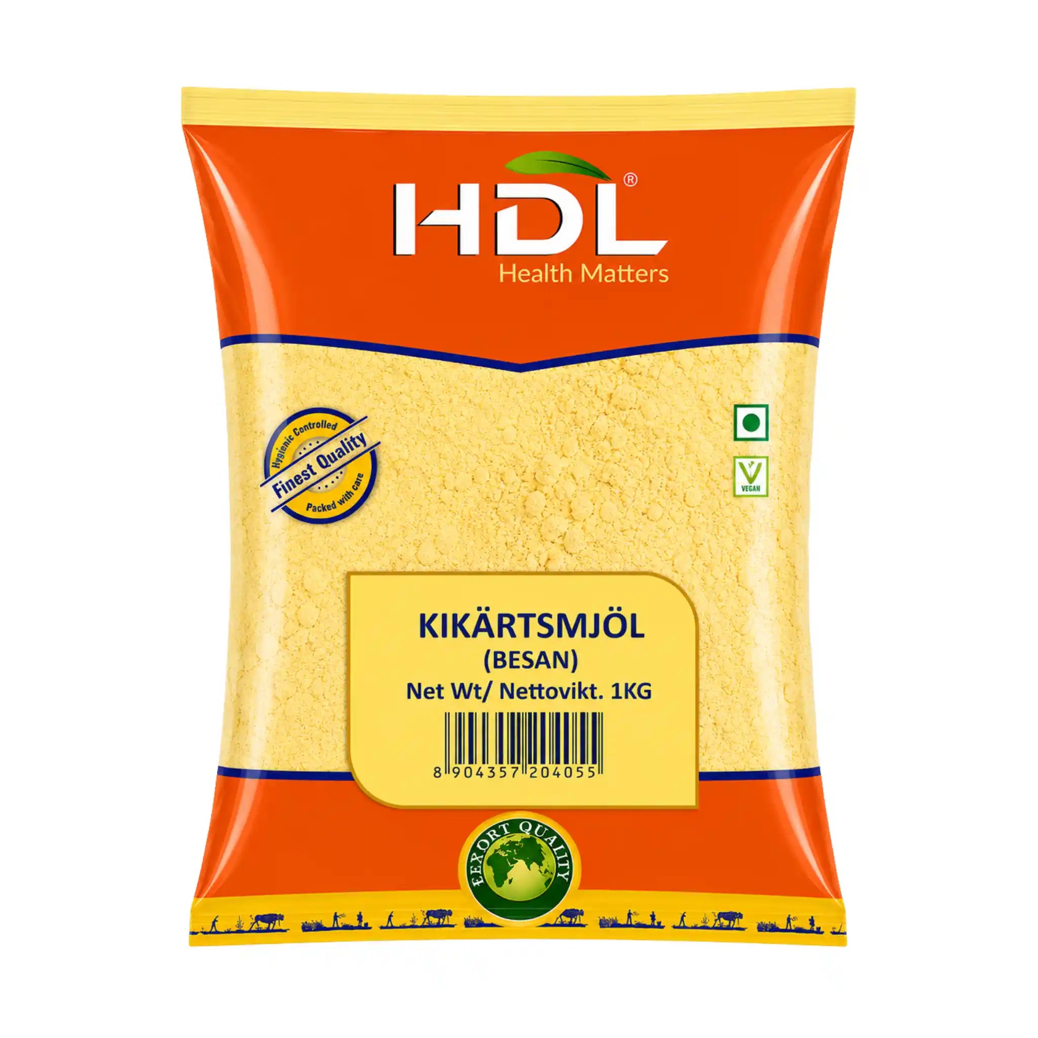 HDL kikärtsmjöl i orangegul påse, märkt 1 kg (besan)