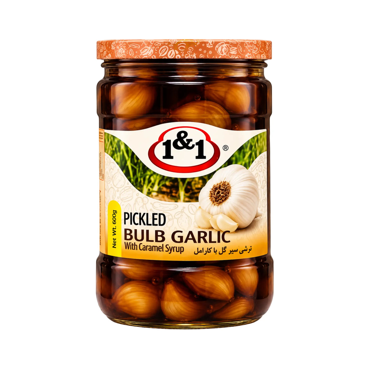 En glasburk 1&1 Inlagd Röd Vitlök Hel 720g Iransk traditionell delikatess
