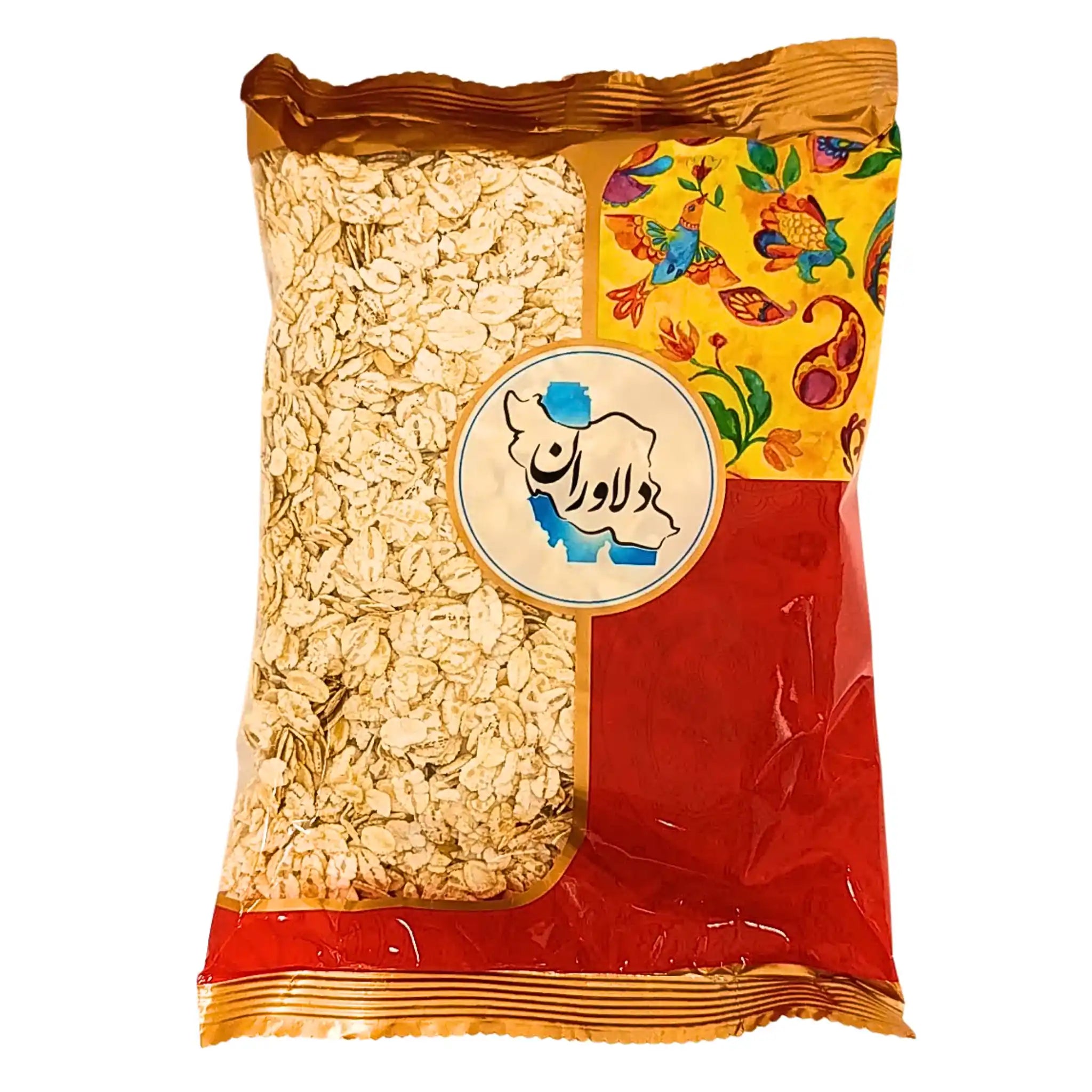 Iranska havregryn i färgglad förpackning, orientalisk design, 500g matvara