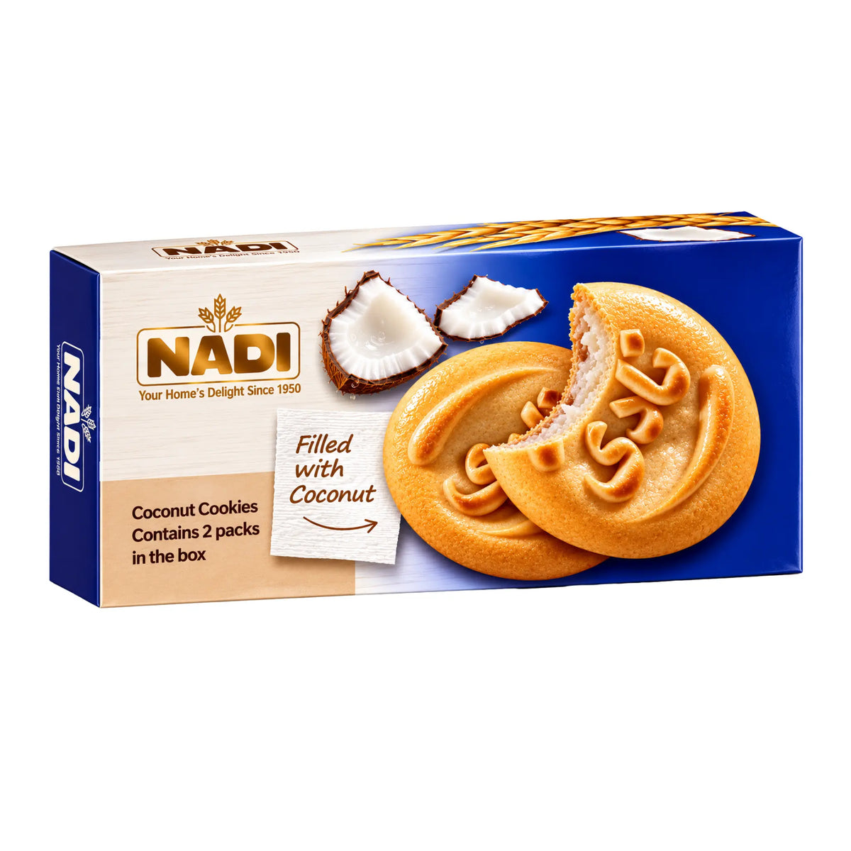 Nadi kokosfyllda kakor i kartong, 200 g, med bilder av kokosmakron