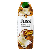Juss kokosdryck 1L tetraförpackning med bilder på kokosnöt och kokosmjölk