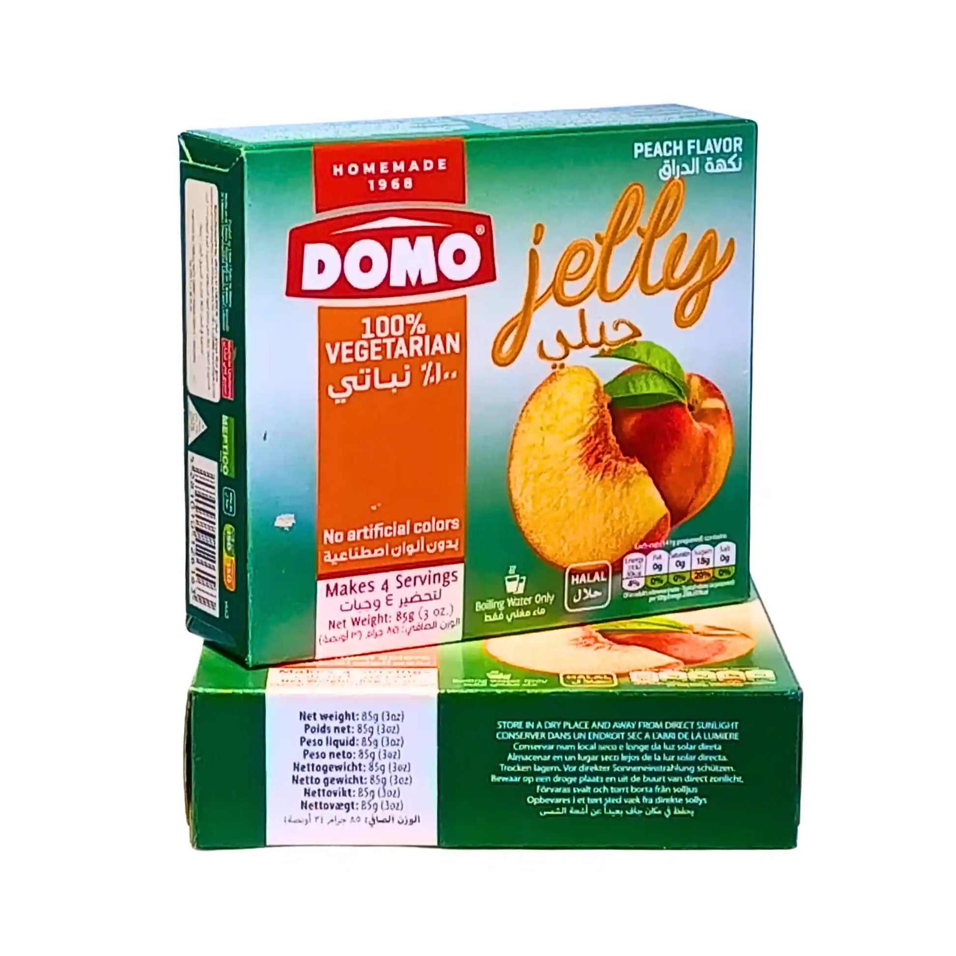 DOMO gelédessert i förpackning, persika-/peachsmak, 85 g