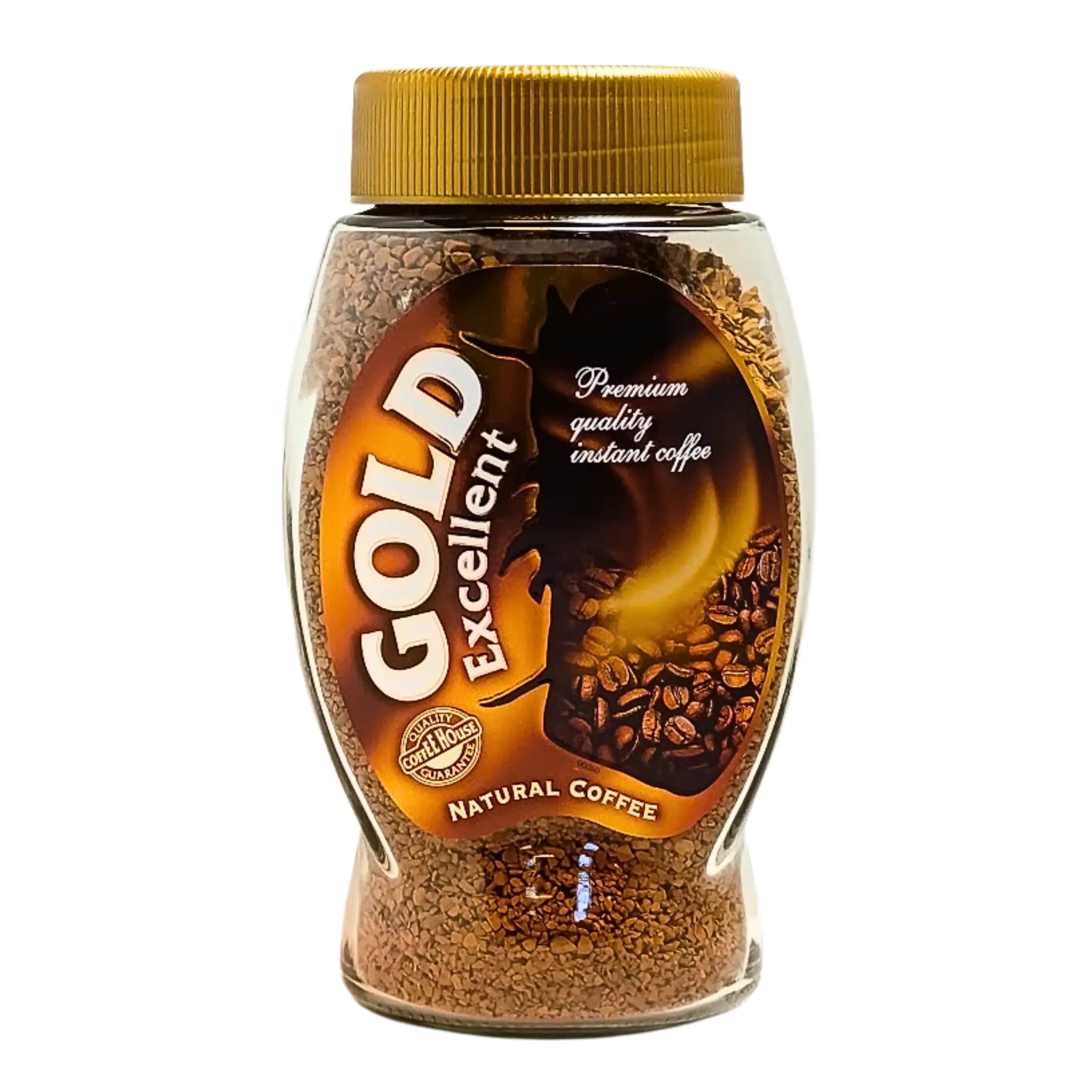 Kaffe Gold snabbkaffe i glasflaska med guldfärgat lock